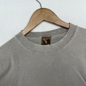 Vintage Red Rooster Shirt Men's large Blank Gray Faded USA made Crew Cotton 90s